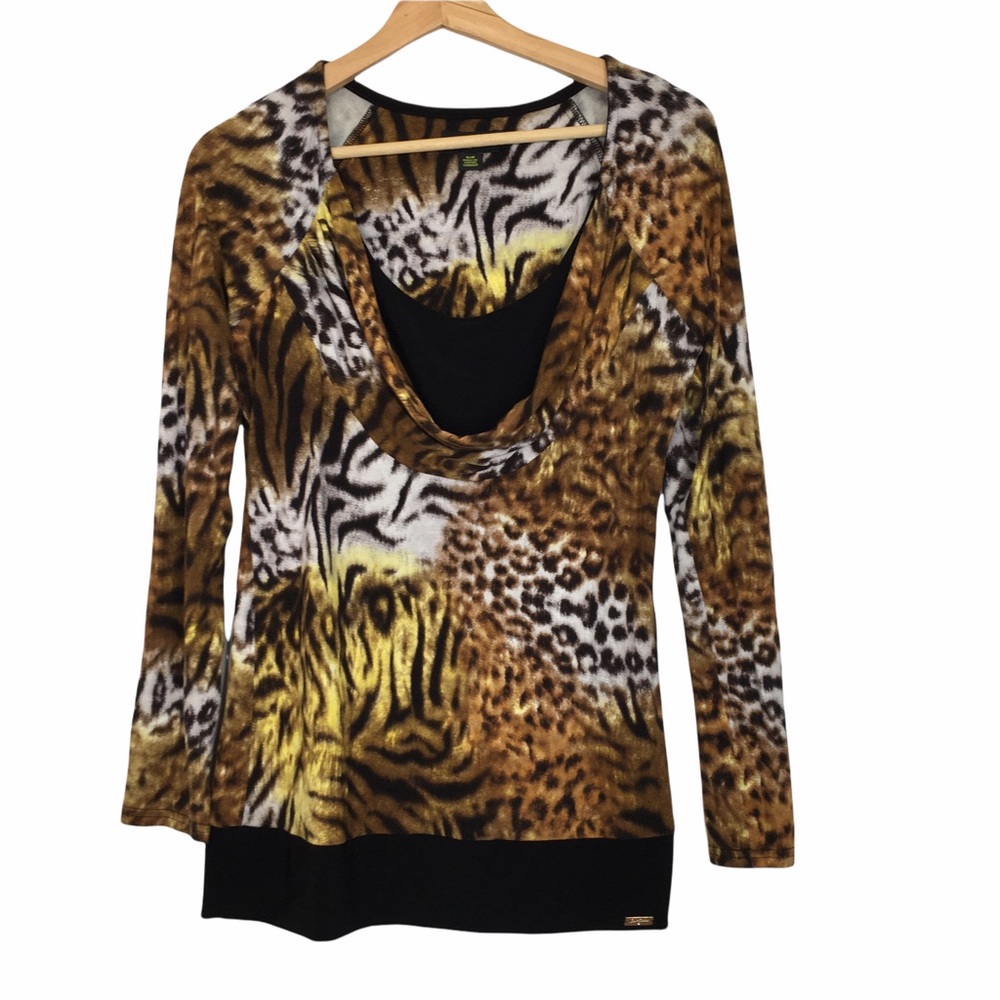 Cartise Animal Print Cowl Neck Long Sleeve Blouse